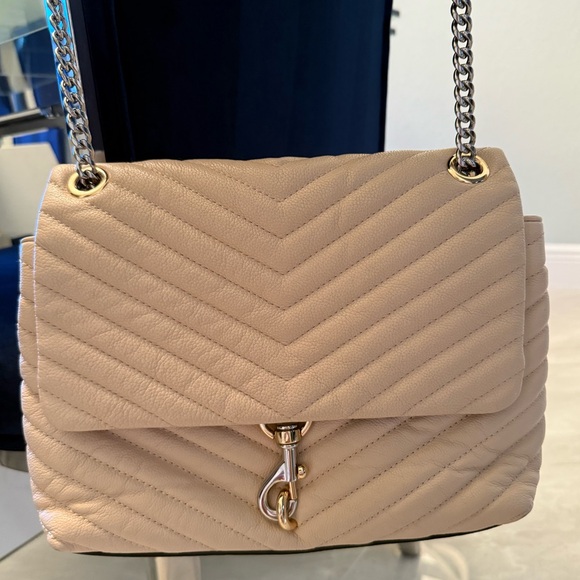Cream Rebecca Minkoff Edie Flap Shoulder Bag with Chevron Stitching - Picture 7 of 16